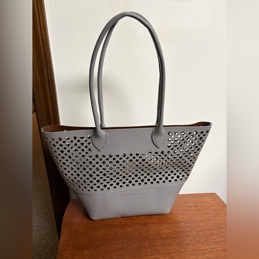 New Sophie Anderson Designer Leather Tote. Laser Cut Accents.